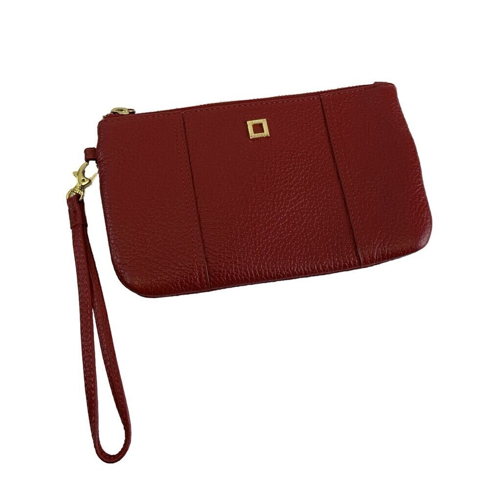 Lodis Red Pebble Leather Wristlet Bag Clutch Pouch Zip Purse Travel Phone Pocket